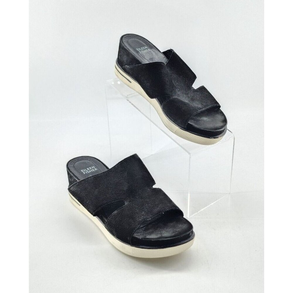 EILEEN FISHER Grand Platform Heel Cutout Suede Rubber Slip On Slide Sandals Sz 7